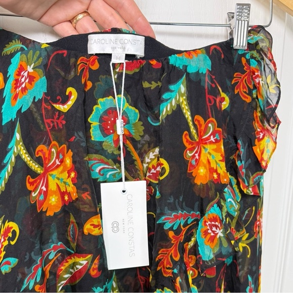 NWT CAROLINE CONSTAS Adelle Silk Asymmetric Floral Maxi Skirt Size Medium Black - Picture 8 of 10